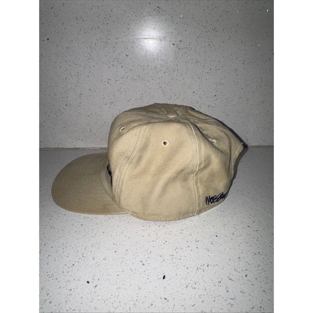 Vintage 90s Mossimo Embroidered Script Logo Canvas Baseball Cap Hat Beige Blue - Picture 3 of 11